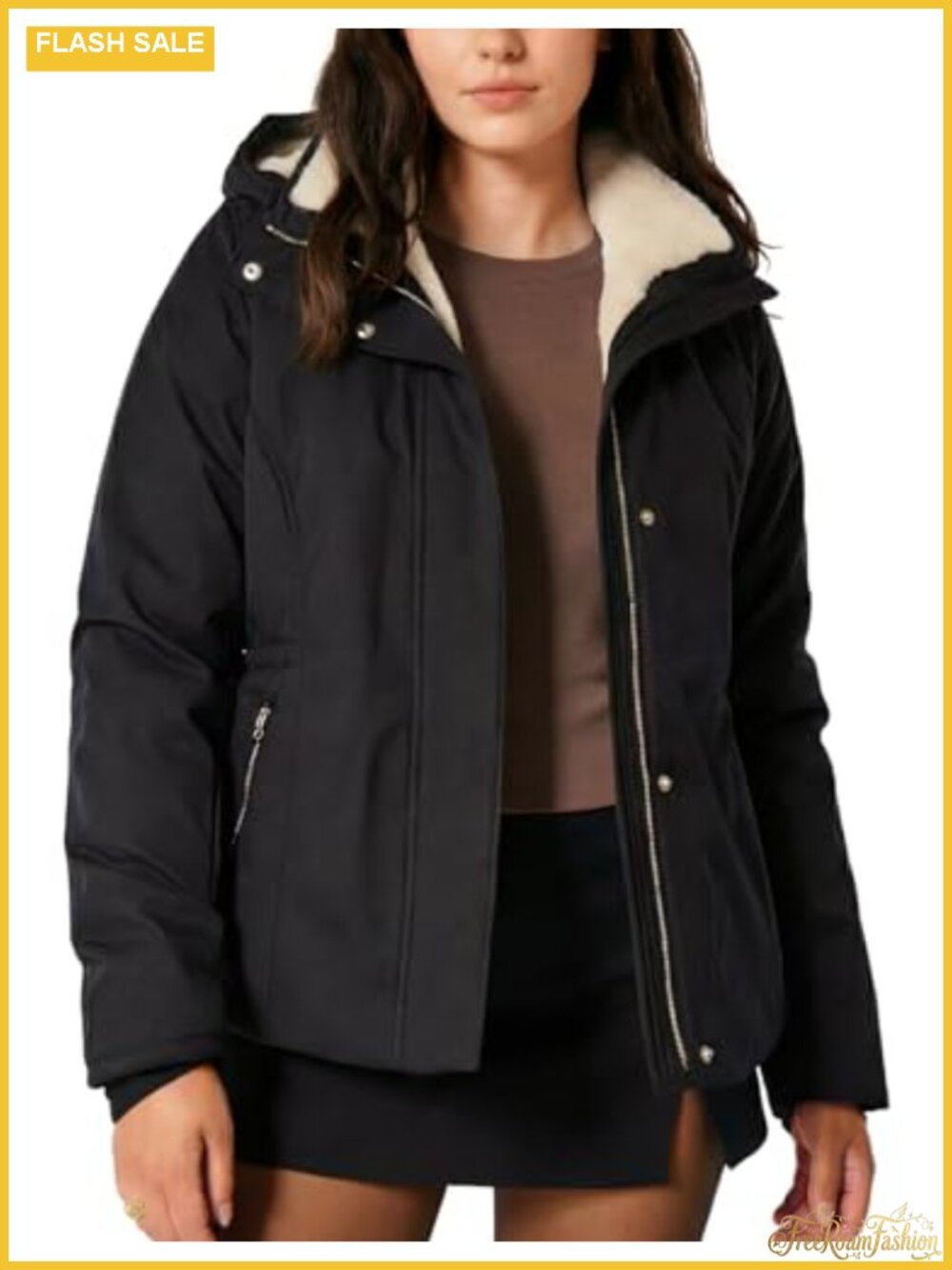 Women's Cropped Puffer Jacket Parka Faux Fur Lined Quilted Zip Coat